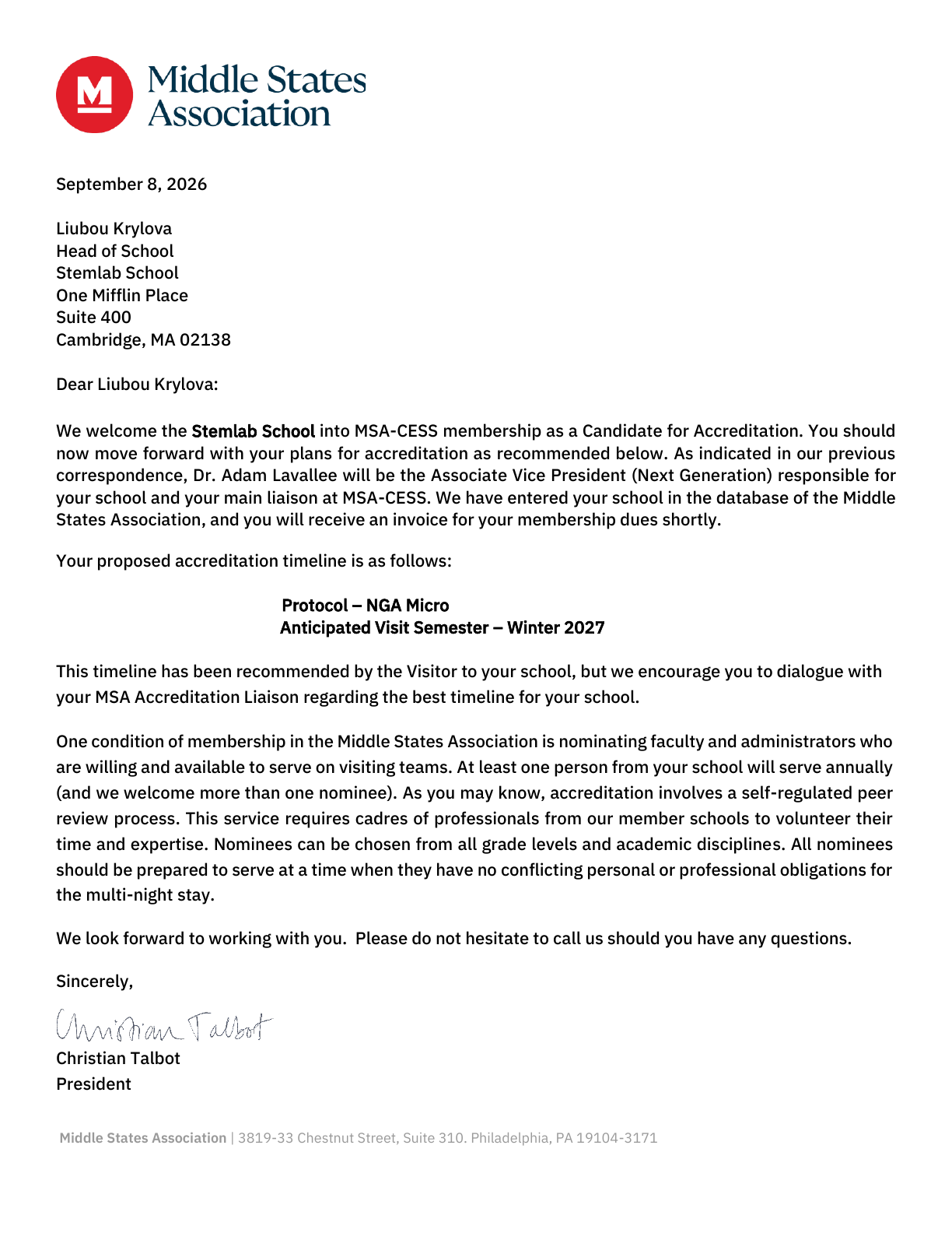 Welcome Letter preview